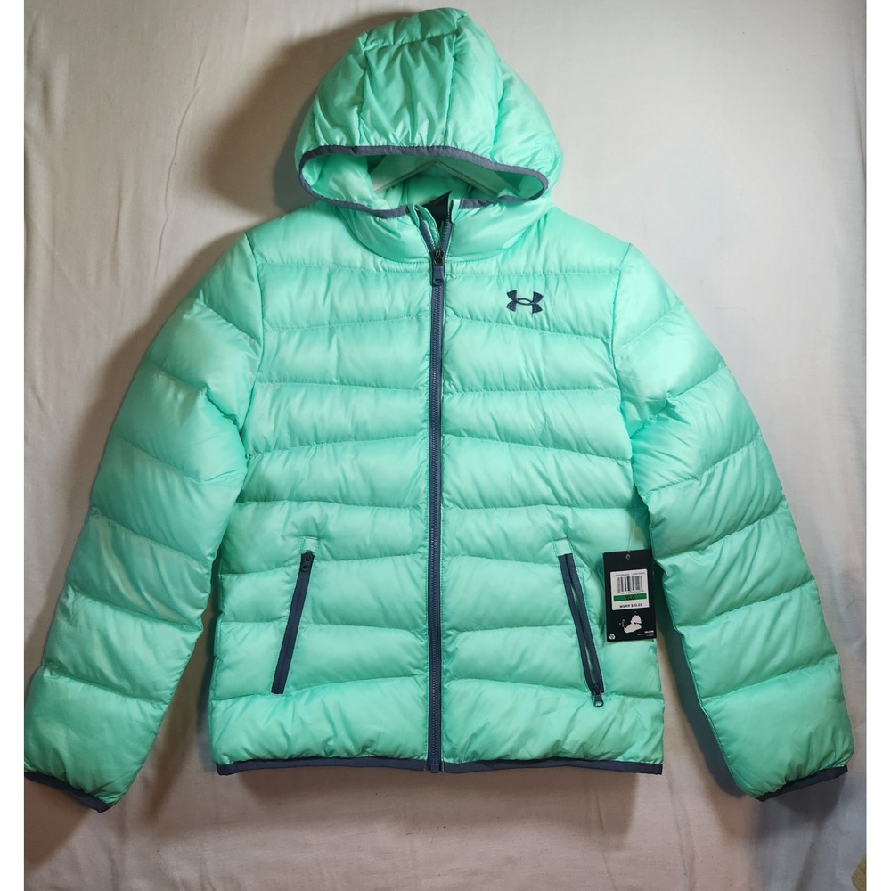 Under Armour Youth Girls Mint Green Hooded Puffer Jacket Coat Size Large NWT